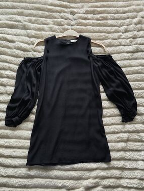 Alexis Black Cold-Shoulder Mini Dress with Satin Bishop Sleeves